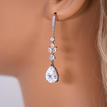 Cubic Zirconia Dewdrops Before Dawn Diamond Earrings, Long Bridal Jewelry, Bridal Earrings, Crystal Bridal Earrings, Statement Earrings Cz